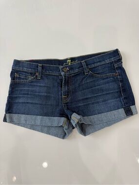 7 For All Mankind Dark Blue Rolled Cuff Denim Shorts